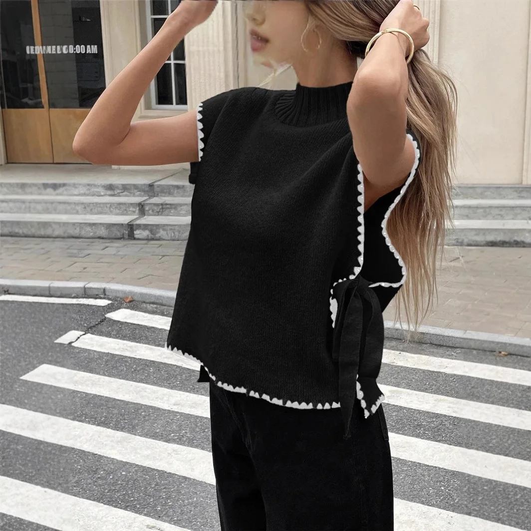 

Color Blo Knot Design Svel Sweater Vest for Women Loose Fit Polyester ort Sle Autumn Faion 2025