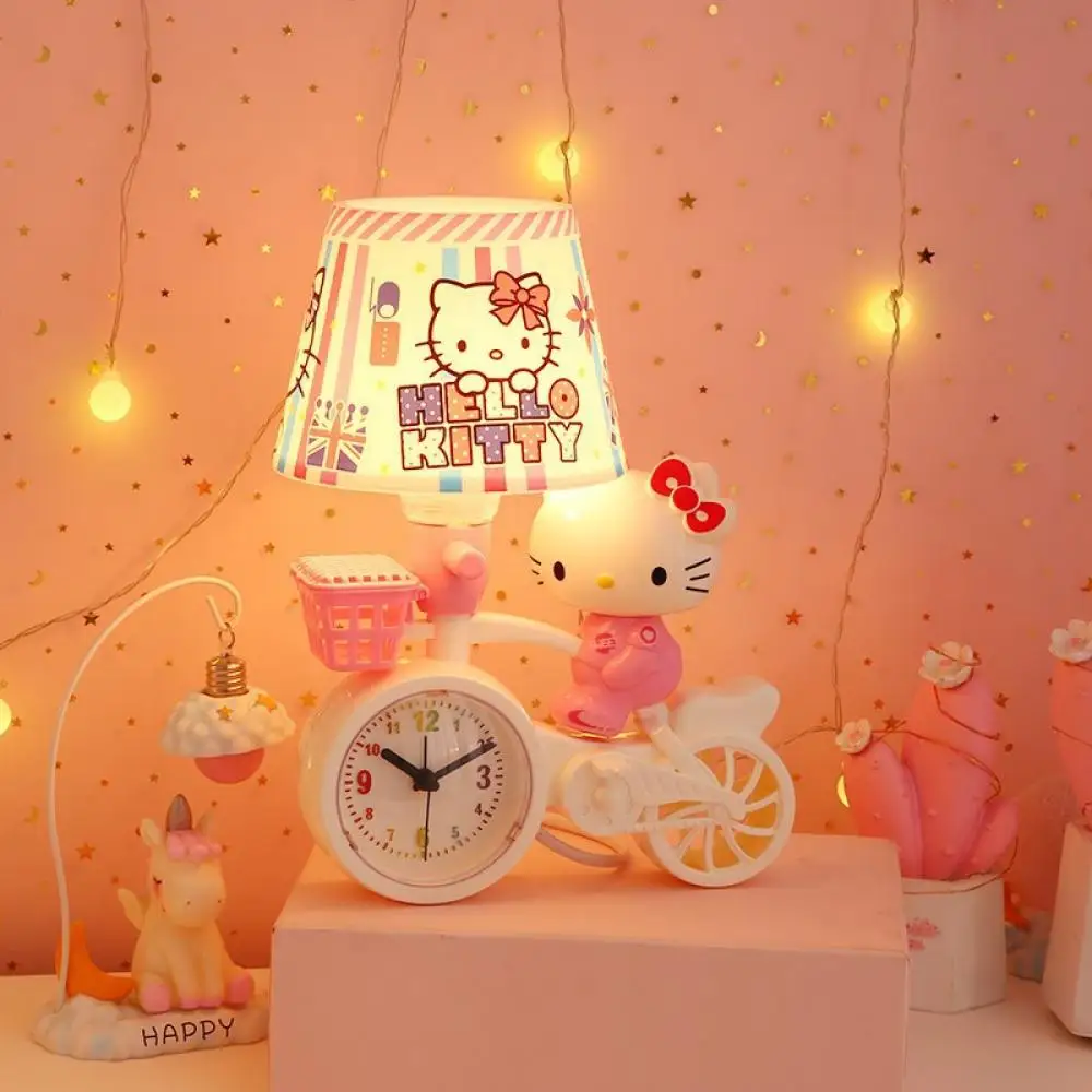 Anime Cinnamoroll Hello Kitty Night Lights Kawaii Sanrio Cute Decoration Bedroom Sleep Light with Alarm Clock Desk Student Gift