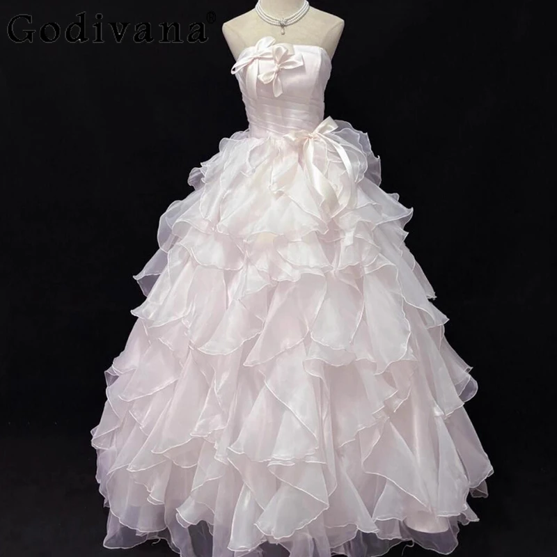 

Pink Strapless Evening Dress for Women Fairy Students' Art Exams Grown Up Dress Lady Ceremonies Birthday Parties Princess Dress