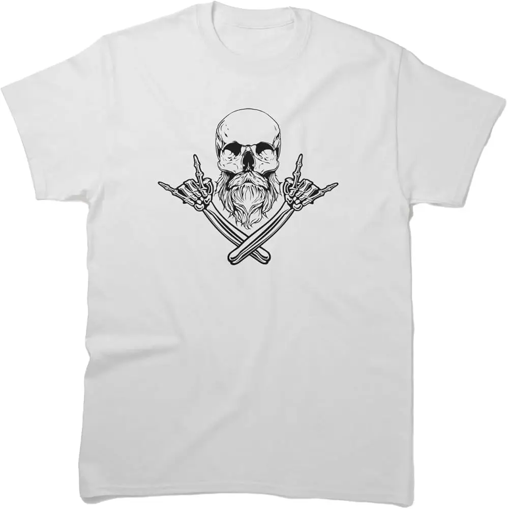 Unisex T-shirt Bearded Birthday Skull Friends and Cool Rock Cotton Hands Sleeve Black Tee Outline T-shirt for Christmas Holidays