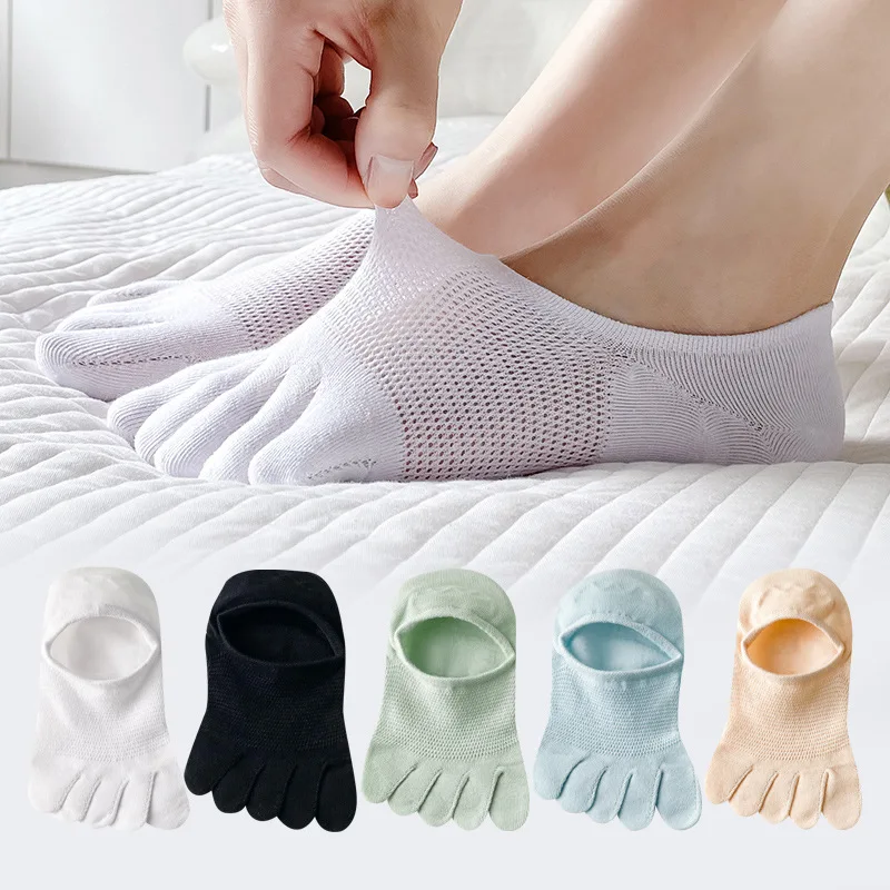 New Cotton Breathable Five Finger Boat Socks Women Men Slipper Toe Socks Summer Invisible No Show Ankle Short Socks Sports Socks