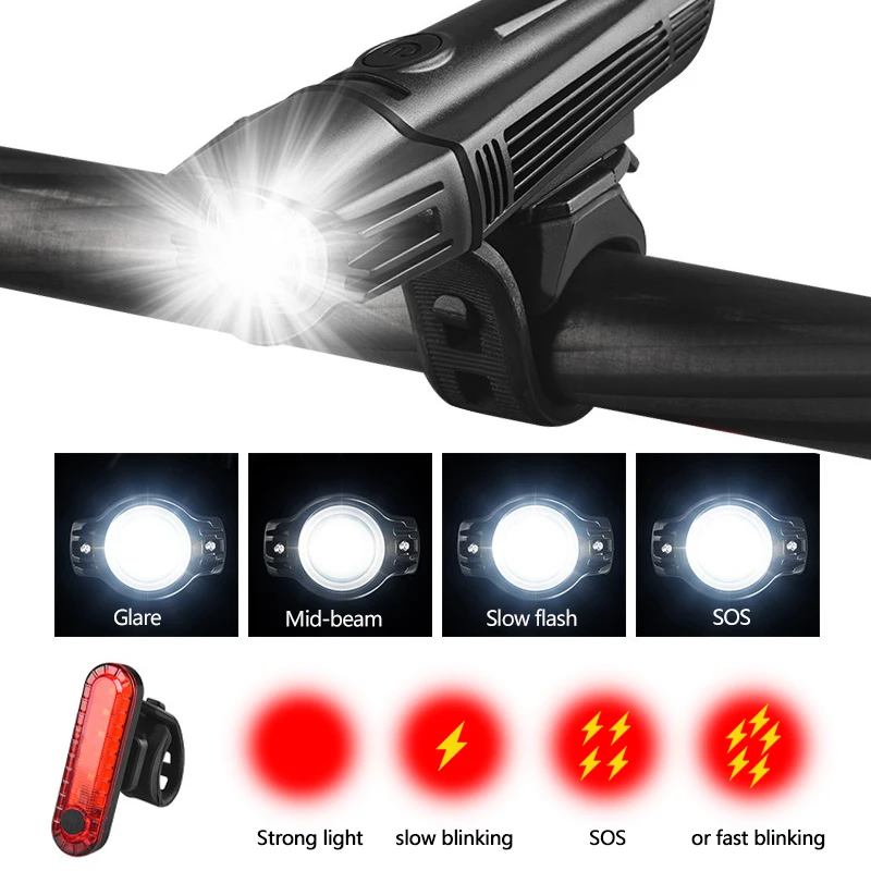 Bike Light Set Waterproof MTB Bike Front Light Easy to Install Warning Taillight USB Charging Bicycle Headlight Rear Lamp Set