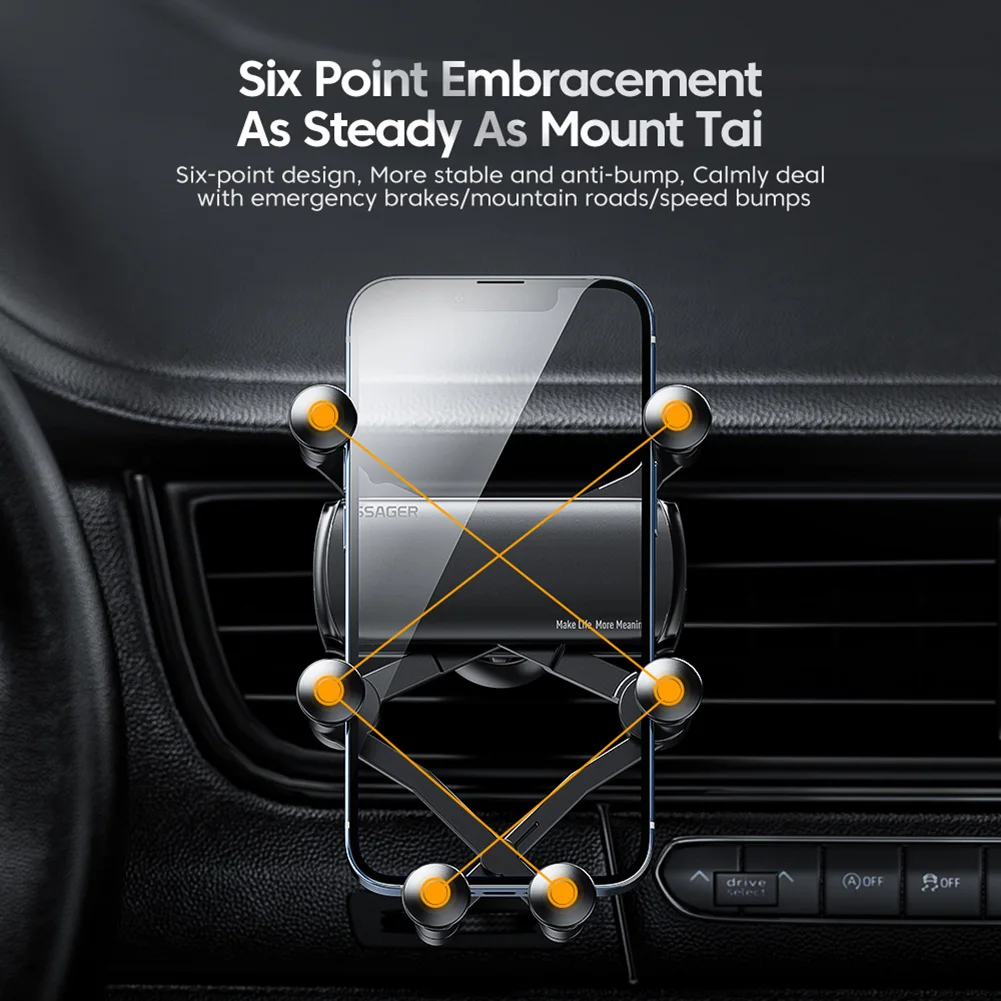 ESSAGER Mobiele telefoonhouder Gravity Air Vent Clip GPS-ondersteuning 360-verstelbaar antislip voor iPhone-smartphone