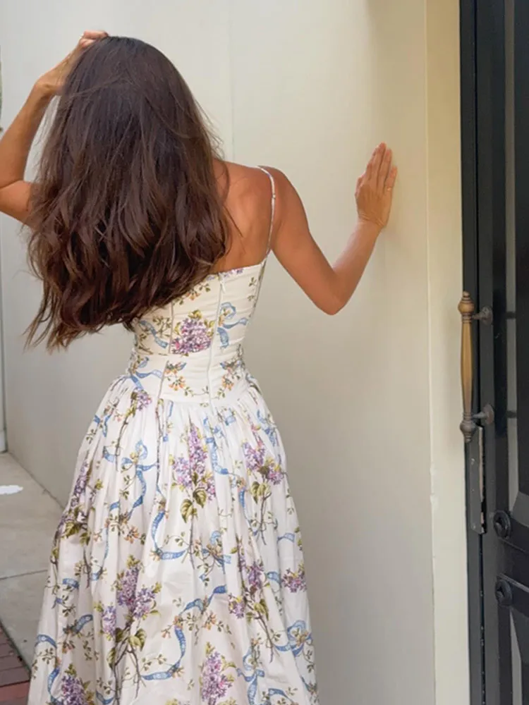 Chic White Backless Women's Pleated Hem Maxi Dress Elegant Boat Collar Sleeveless High Waist Slim Robe New Ladies Summer Vestido image 2