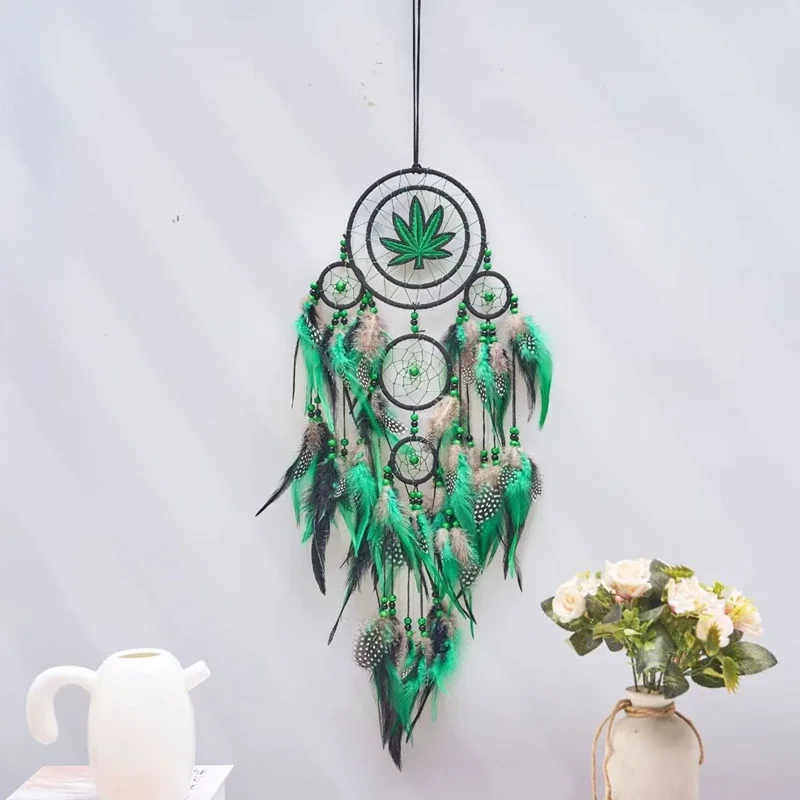 Maple Leaves Feathers Dream Catcher Large Window Hangings Handmade Wind Chimes Bedroom Decorations Home Decor Door Pendants Gift
