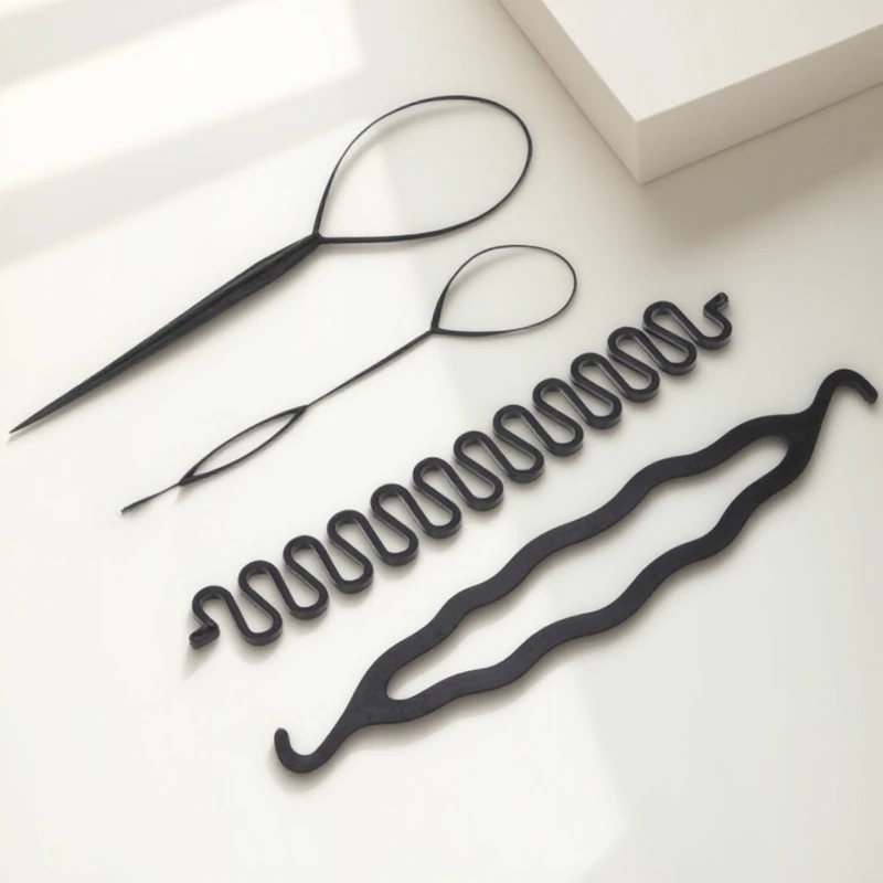 

4Pcs Hair Curler Set Braided Hair Curling Tool Hair Pulling Pin Sponge Bar Double Hook Hair Styling Device for Women Men