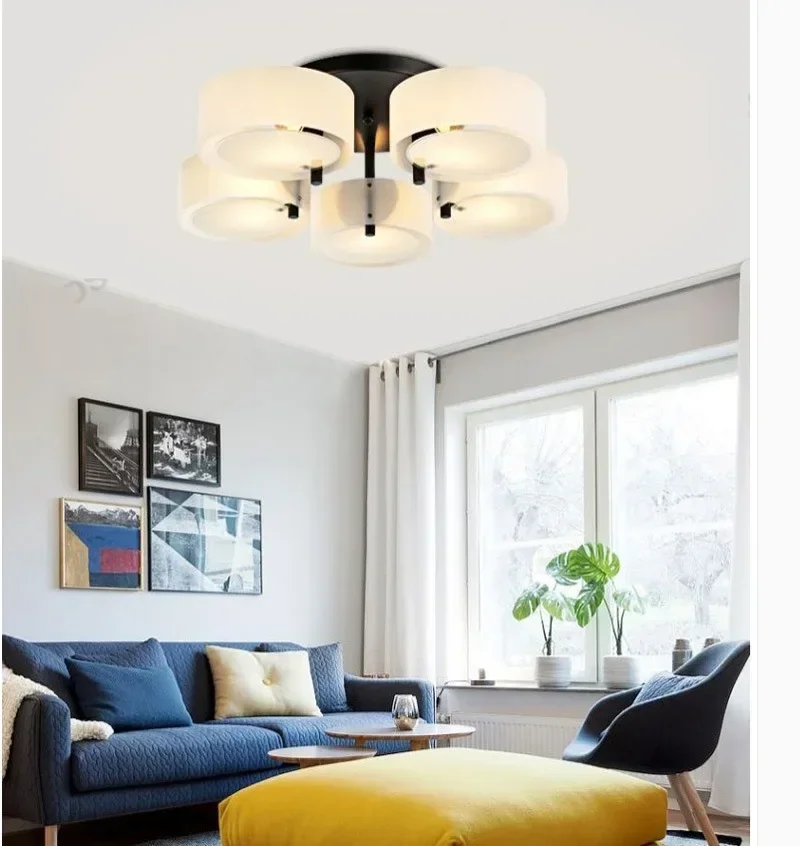 Lustres Brief Home Deco Living Room Circle Acrylic shade Ceiling Light Modern DIY Bedroom 3*E27 Bulb chrome iron LED lighting