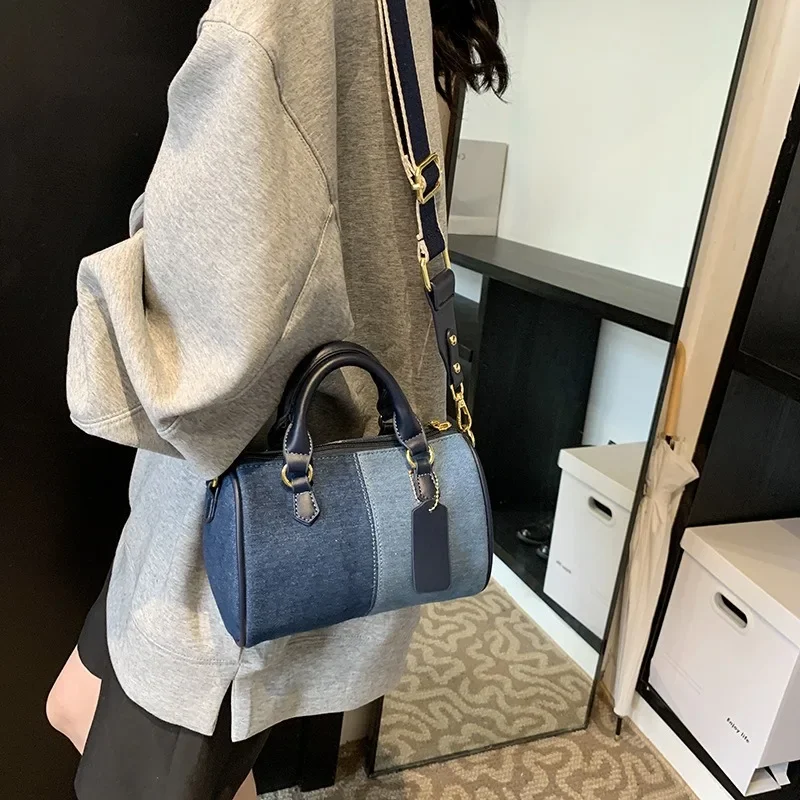 Casual Denim Bucket Bag for Women Shoulder Crossbody Bag Multiple Pockets Ladies Handbag Luxury Design Female Bigt Tote Handbag