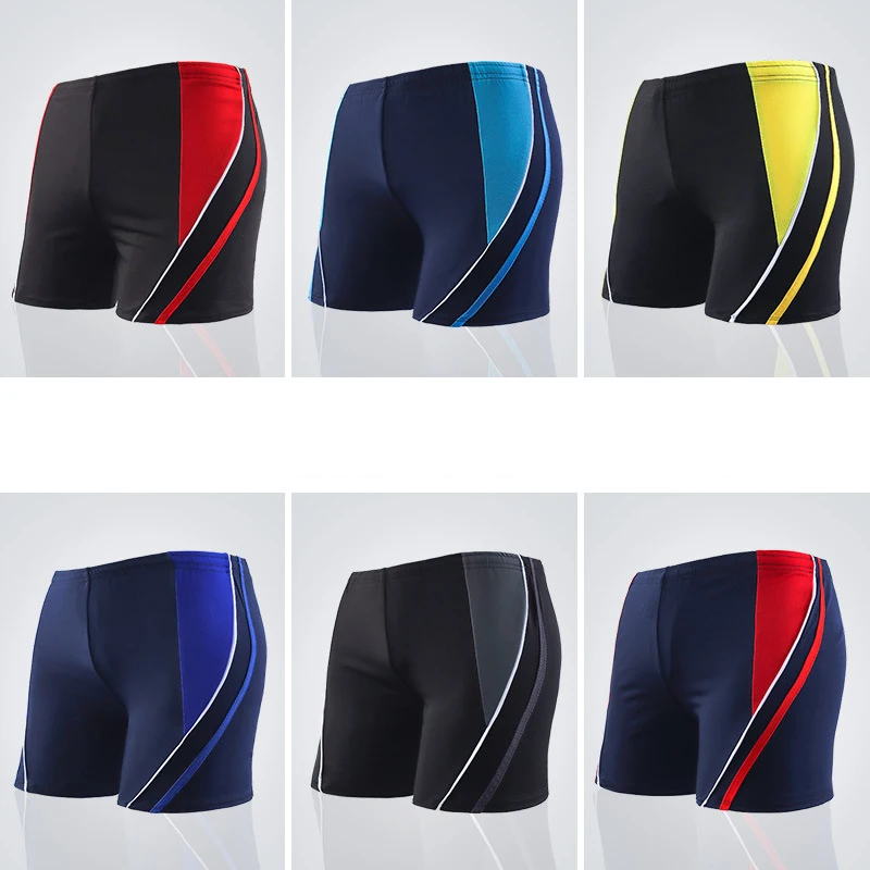 Men Elastic Swimming Trunk Swimwear Striped Beach Swim Sport Short Briefs Surfing Summer Swimsuit Boxer Shorts Bathing Suit