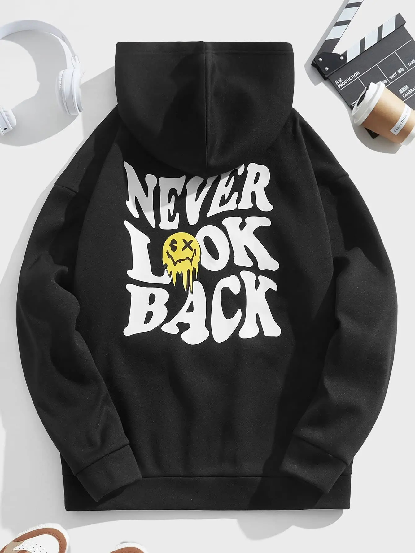 

Never Look Back Letter Printed Men's Casual Fashion Hoodies Sweatshirts Harajuku Style Long Sleeves Clothings for Men and Women