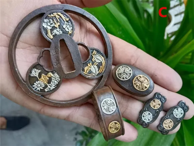 High Quality Set Brass GUARD TSUBA FUCHI KASHIRA MENUKI Fitting For Japanese Sword Samurai Katana Accessory - view 4