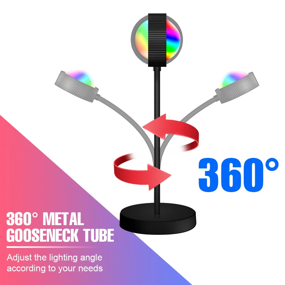 LED Projectors Night Light Sunset Lamp RGB LED Ring Light Color Lamp USB Rainbow Lamp Desk Decoration Home Atmosphere Lighting