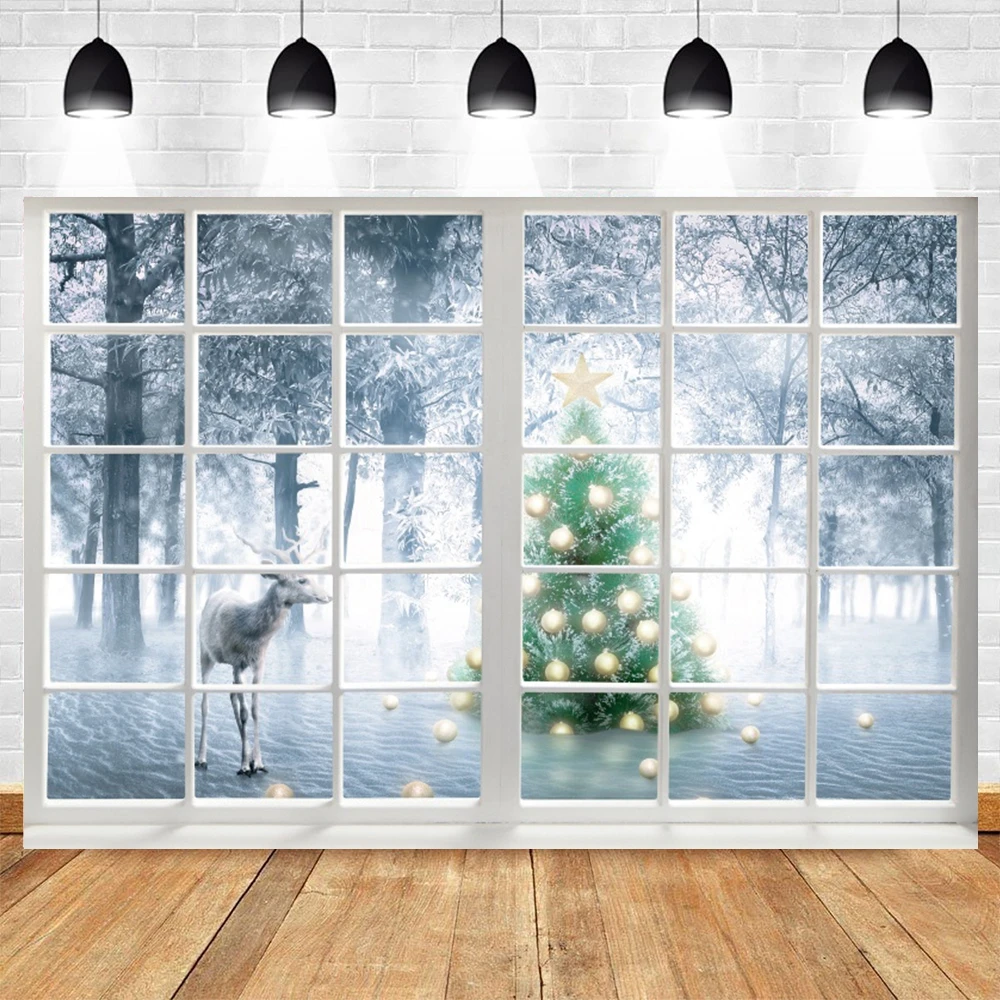 Winter Window Merry Christmas Photography Backdrop Photocall Baby Party Decor Photographic Background Kid Photo Studio Photozone