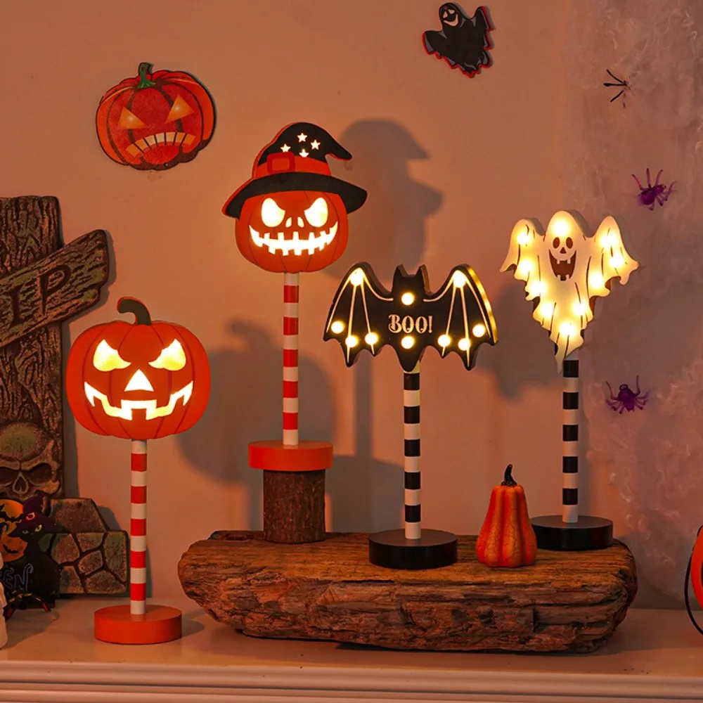 Atmosphäre Lampe Halloween Holz Nachtlicht führte Kürbis Ghost Festival Modellierung Lampe Fledermäuse Geist Schädel Kürbis Ornament Laterne