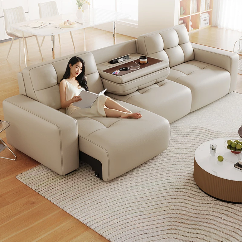 Sofás de lujo de cuero genuino, cama minimalista reclinable, sofá moderno italiano, suelo de 3 plazas, Divano Soggiorno, muebles para sala de estar