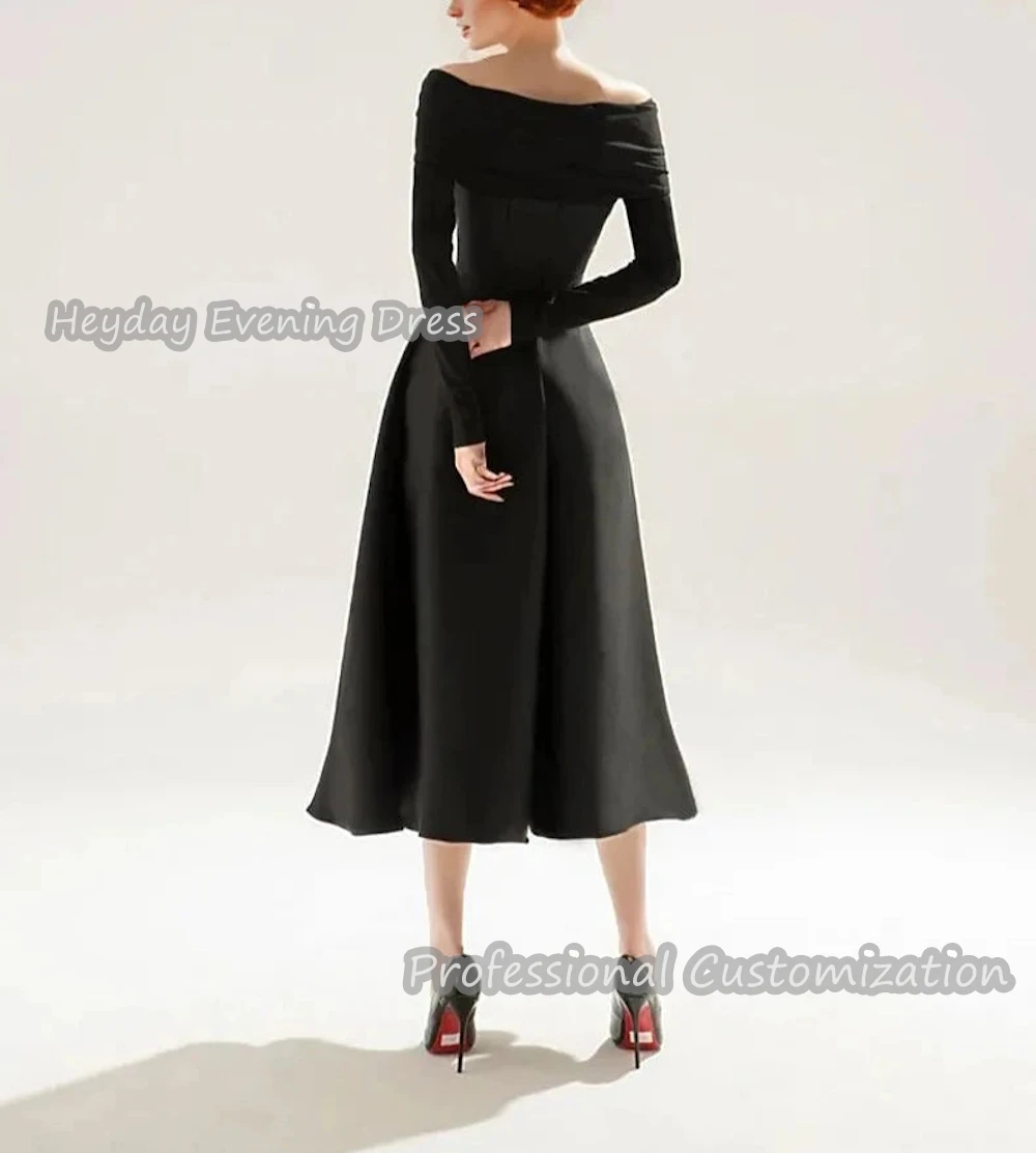 Heyday Off-the-shoulder Saudi Arabia Long Sleeves A-Line Prom Gown Satin Knee Length Sexy Elegant luxury Dress For Women 2024