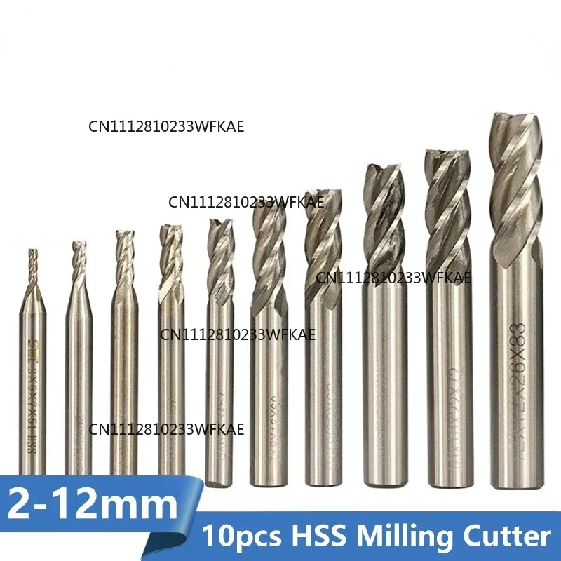 10pcs HSS Milling Cutter 2/3/4/5/6/7/8/9/10/12mm HSS End Mill for Wood Metal CNC Machine Milling Tool Cutter Router Bit