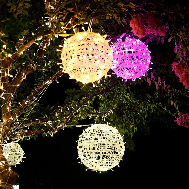 

LED String Lights Christmas Tree Decoration 30CM 20CM Rattan Ball Hanging Lamp Holiday Wedding Fairy Garland Light Outdoor Home