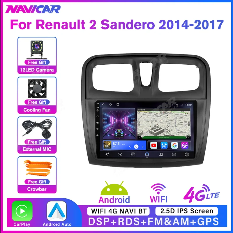 

NAVICAR 2Din Android10.0 Car Radio For Renault 2 Sandero Symbol 2014-2017 GPS Navigation Stereo Receiver Auto Radio Car Receiver