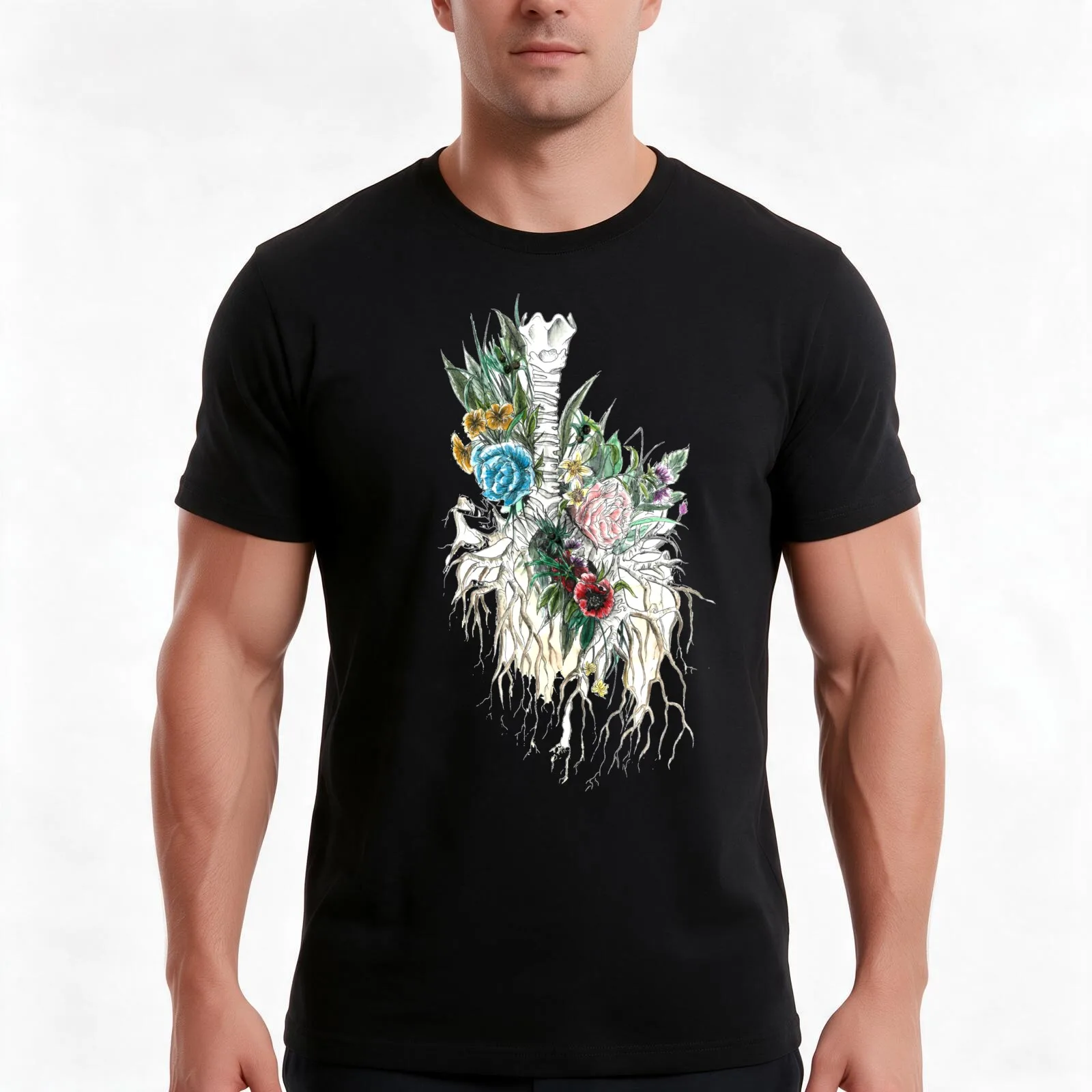 Botanical Trachea - Lungs Anatomy Art T-Shirt Summer Casual Cotton Tee Oversized Streetwear Tops Vintage Graphic Print