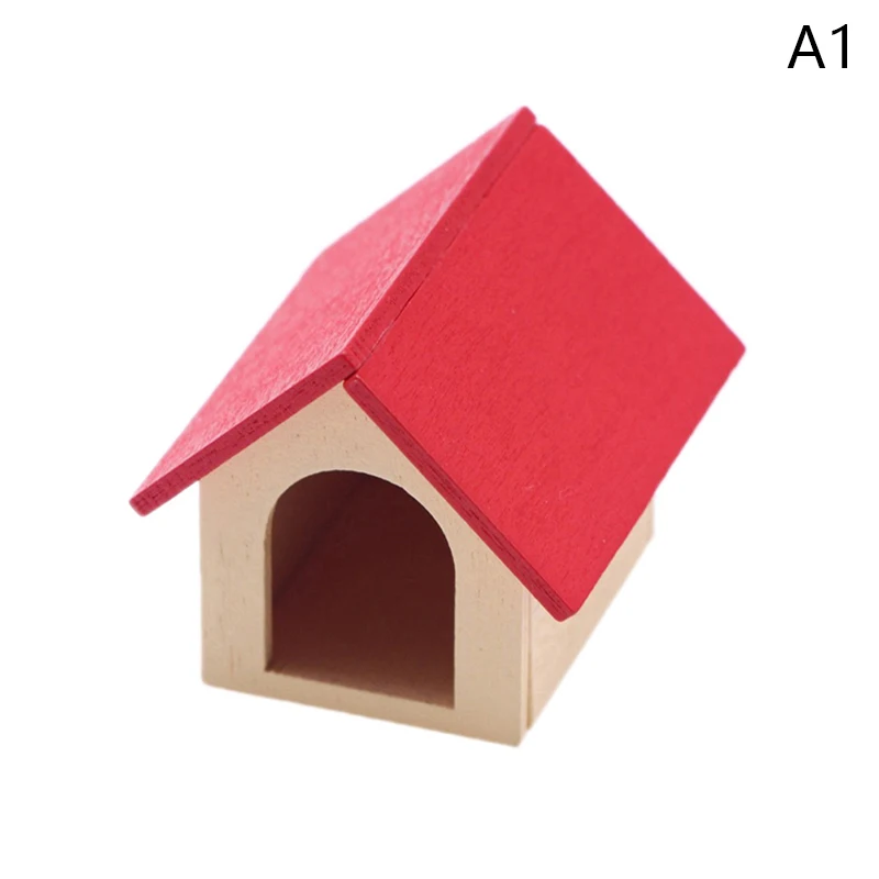 Dollhouse Mini Wooden Graffiti Kennel Dollhouse Scene Display Dog House Dog Cage Toy Accessories Mini Plastic Pet Kennel