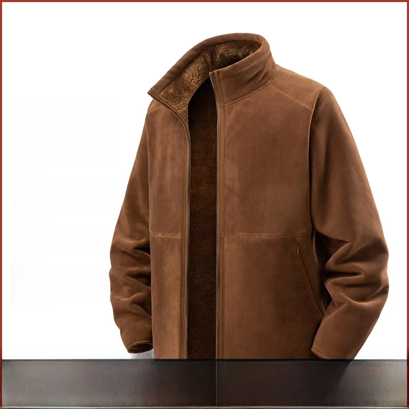 

Thiened Double-Sided Wearable Warm Seal Fce Jaet Stand Collar Men's Autumn Winter Thermal Pure Color Fce Outerwear