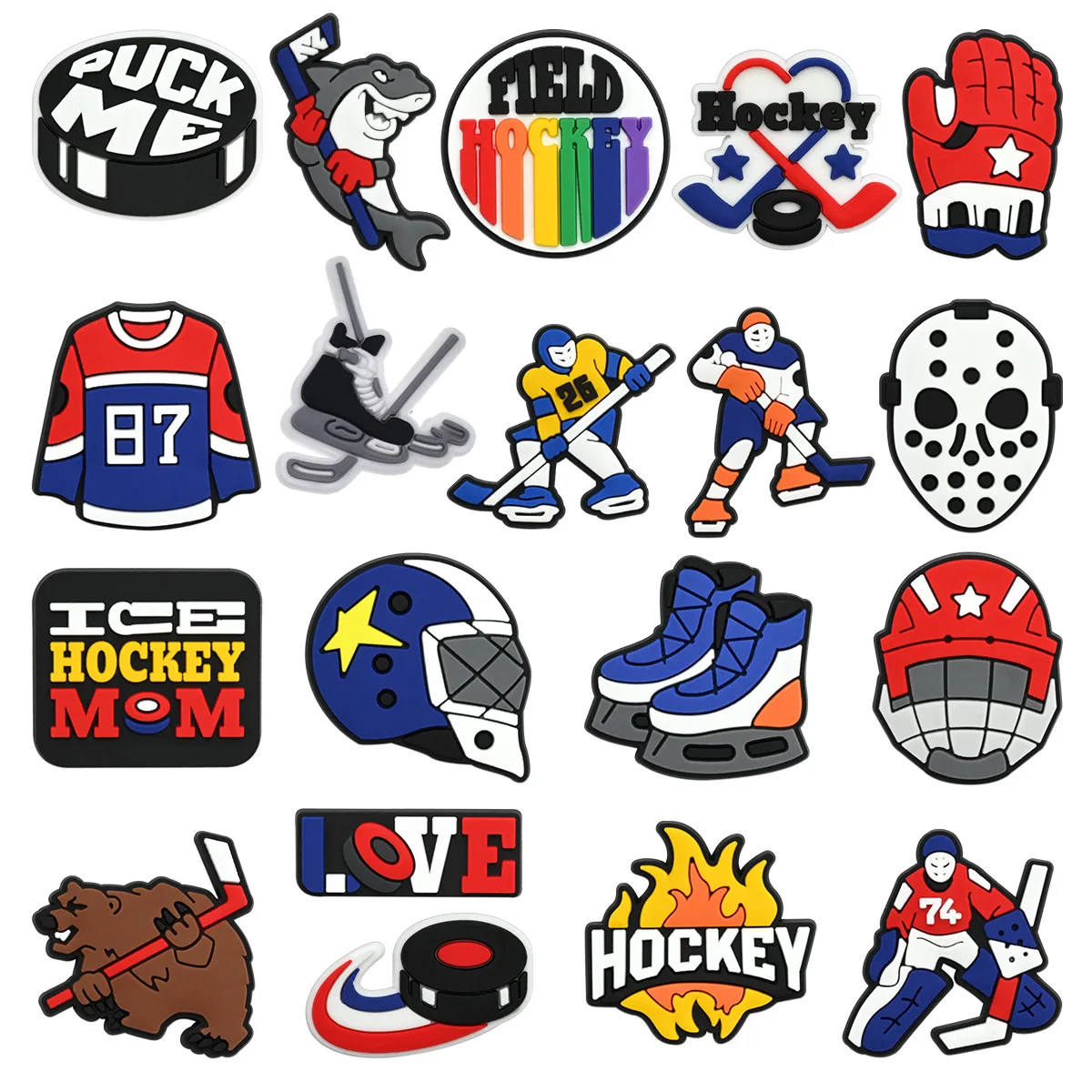 Ice Hockey Sports Clog Charms Soft PVC Detachable Shoe Buttons Cartoon Hockey Player Helmet Skates DIY Shoe Decor Accessories