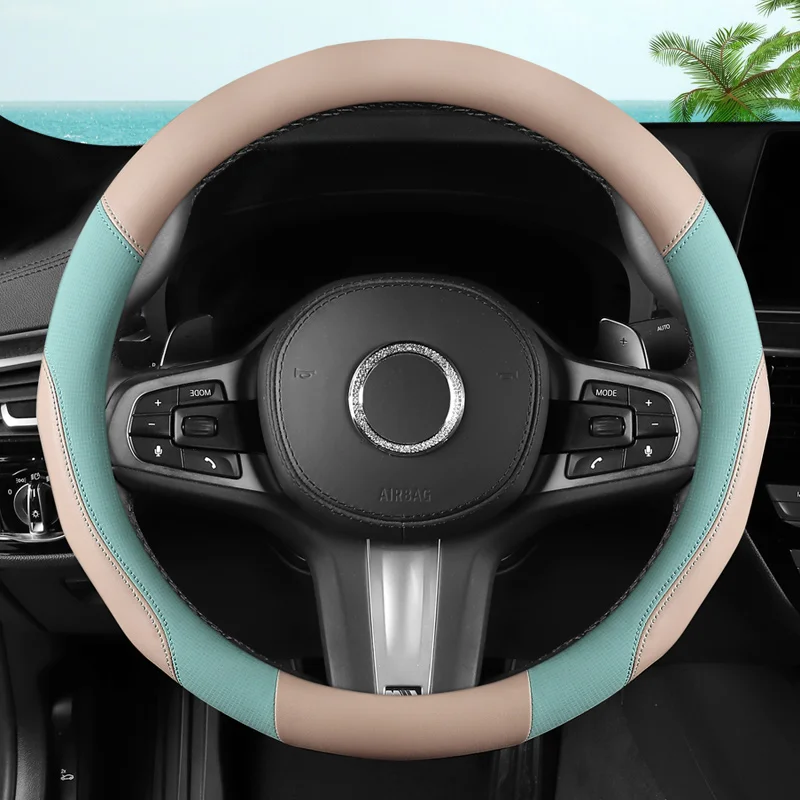 غطاء عجلة قيادة السيارة العالمي لجميع المواسم - جلد نابا بنمط ماسي جديد، مقاس داخلي متين للسيارات