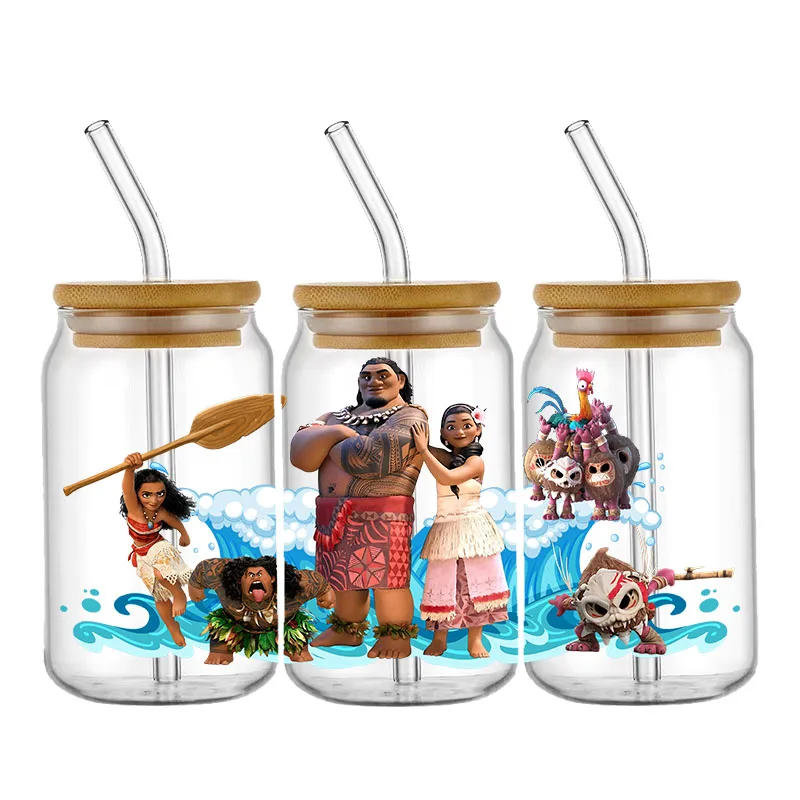 Disney Moana 2 Princess Ocean Adventure Princess UV DTF Sticker DIY Waterproof Decals For 16oz Glass Coffee Cup Sticker