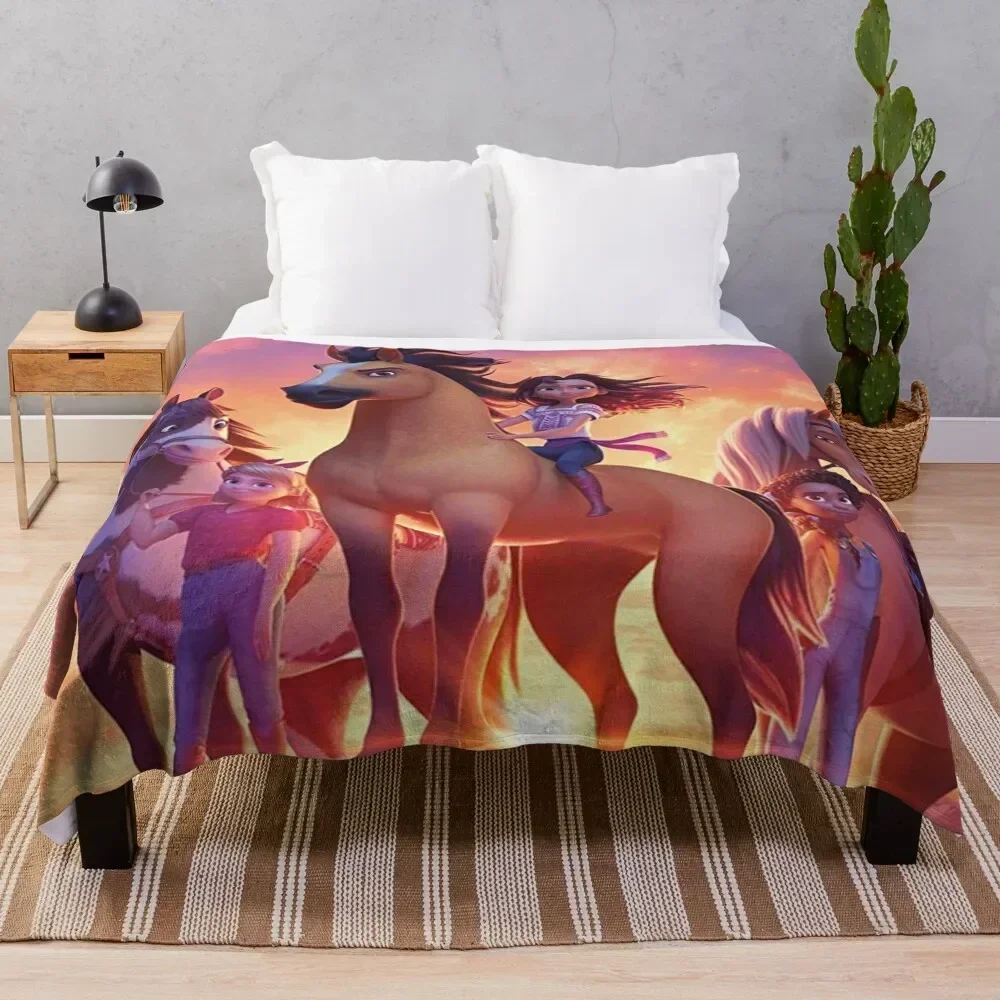 

spirit untamed 2021 poster Throw Blanket Picnic Quilt For Baby Beautifuls Blankets