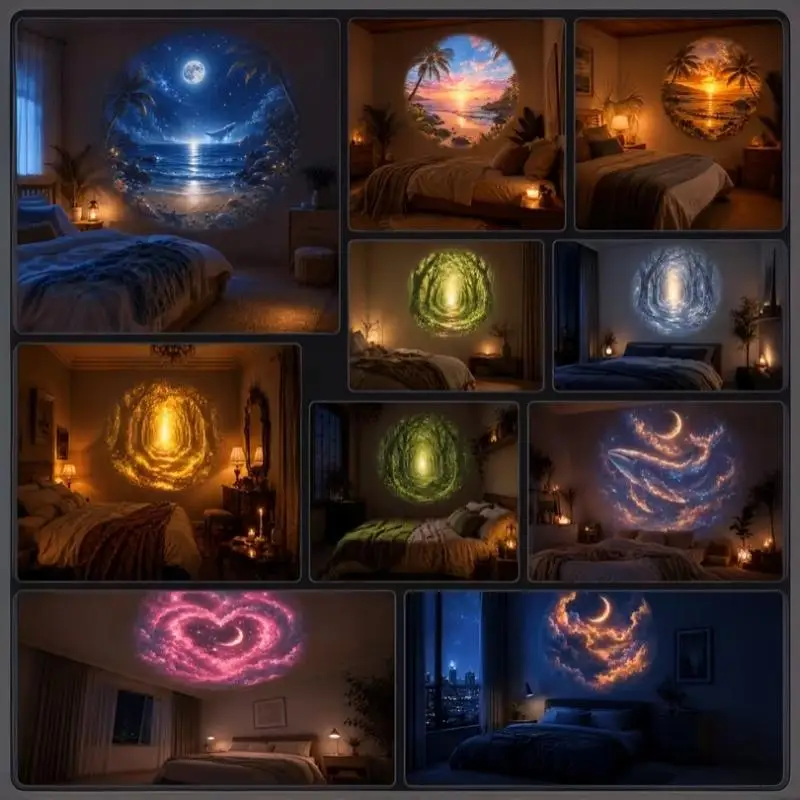 360 Rotating HD USB Projection Lamp Creative Healing Scenery Pattern Projector for Bedroom Home Interior Decoration