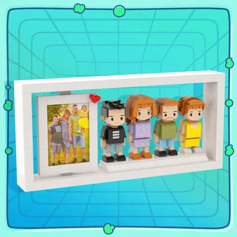 4 Person Custom Brick Figure Full Body Photo Interlocking Frame - Personalized Home Decor Model Plastic Kit Toy