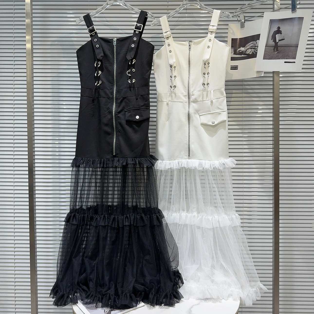 

Summer 2025 Long Metal Bule Strap Zipper Me Dr Women's Trendy Hot Girl Sle Vest Dr No Sve Neline Single Piece