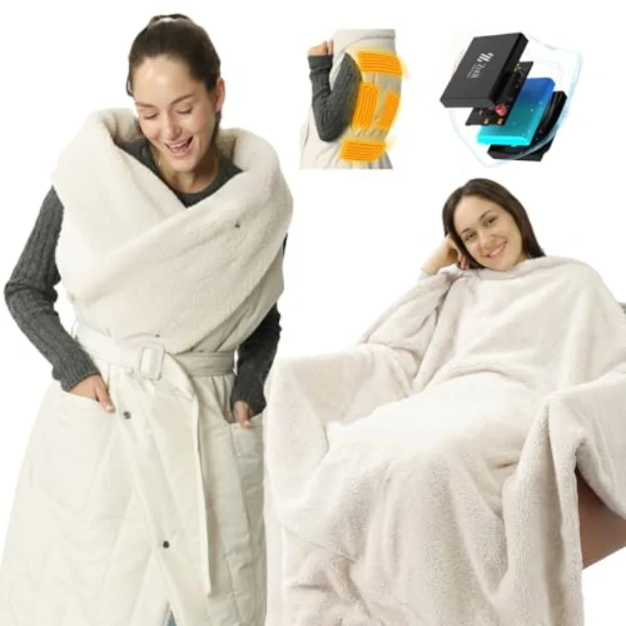 

Electric Wearable Heated Blanket 2-in-1 Design Portable Cordless Heated Blankets Battery Operated Heated Shawl Blanket Recharge