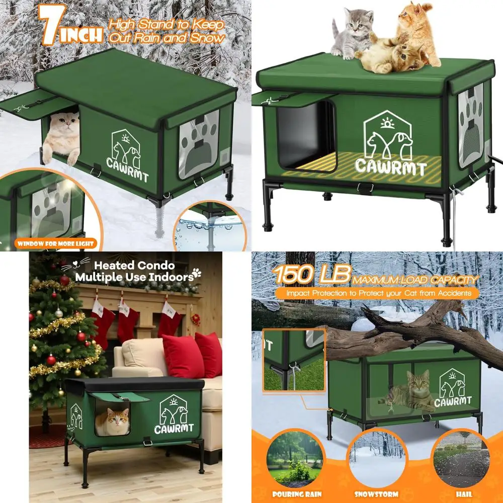 

Всепогодный утепленный домик для кошек на улице - большой, зеленый, 21.65x13.77x18.7