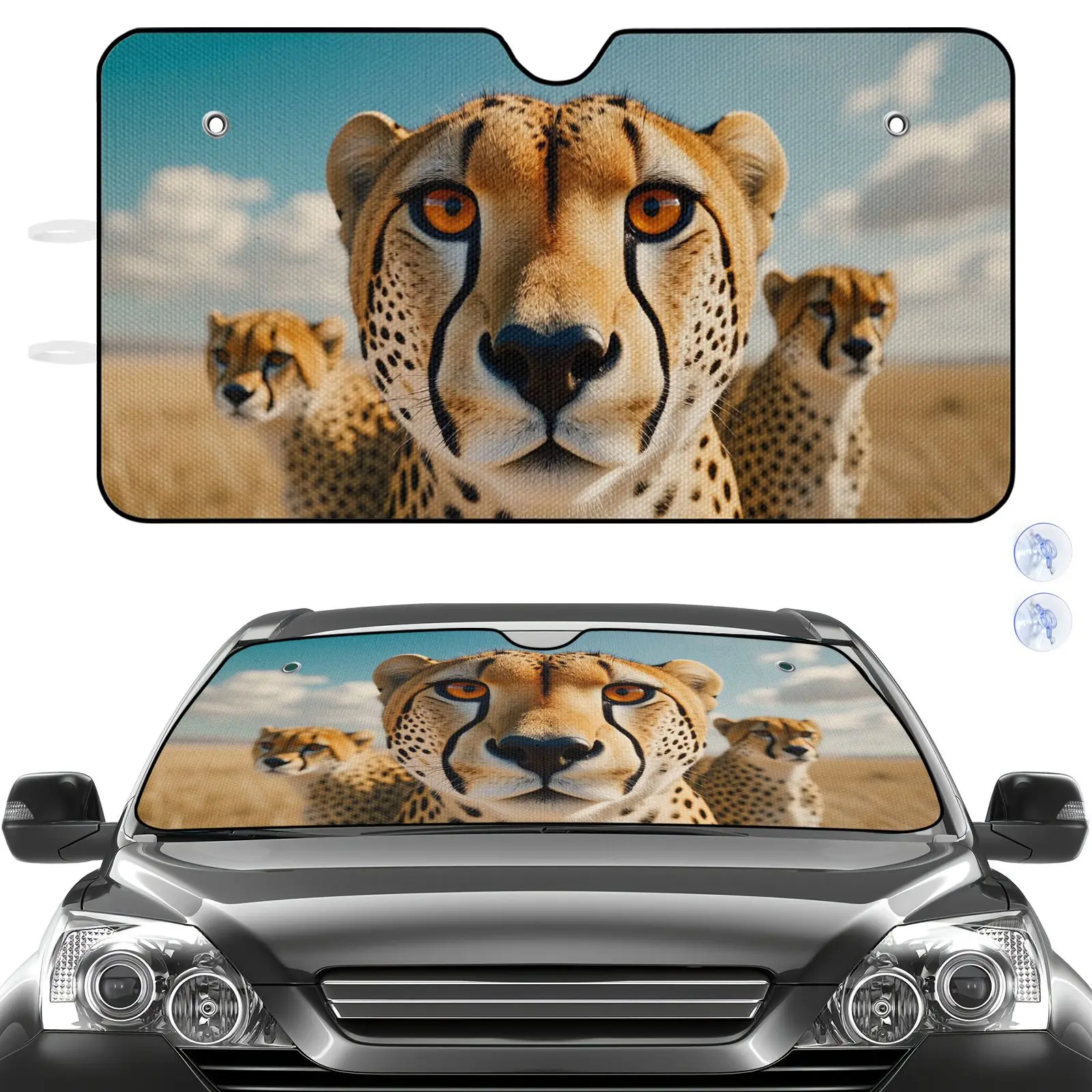 Car Windshield Sun Shade Black Cheetah Animal Print For Vehicle Interior Protection