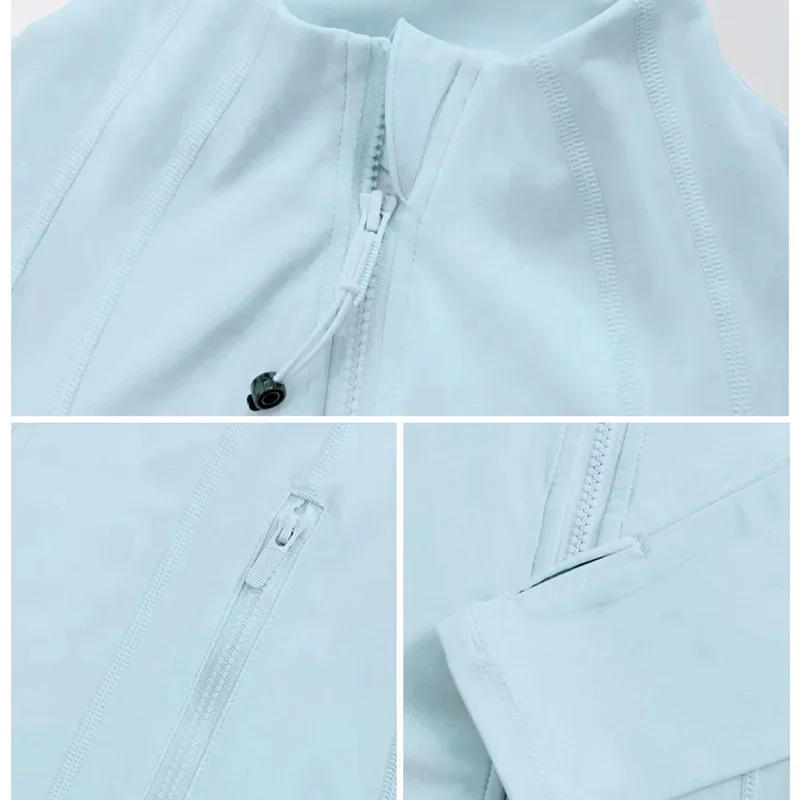 سترة نسائية من Lulu Zukun Ice Silk بقصة ضيقة للحماية من الشمس ملابس خارجية لليوجا وخفيفة الوزن للاستخدام الخارجي باللون الأزرق الحليبي