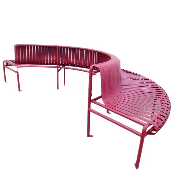 

Outdoor stainless steel strip chair, semi-round tree armchair wrought iron backrest