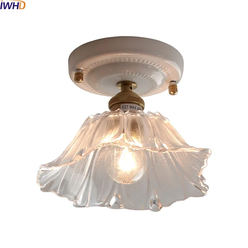 IWHD Ceramic Canopy LED Ceiling Lamp Home Lighting Kitchen Restaurant Living Room Light Fixtures Glass Copper Luminaria De Teto