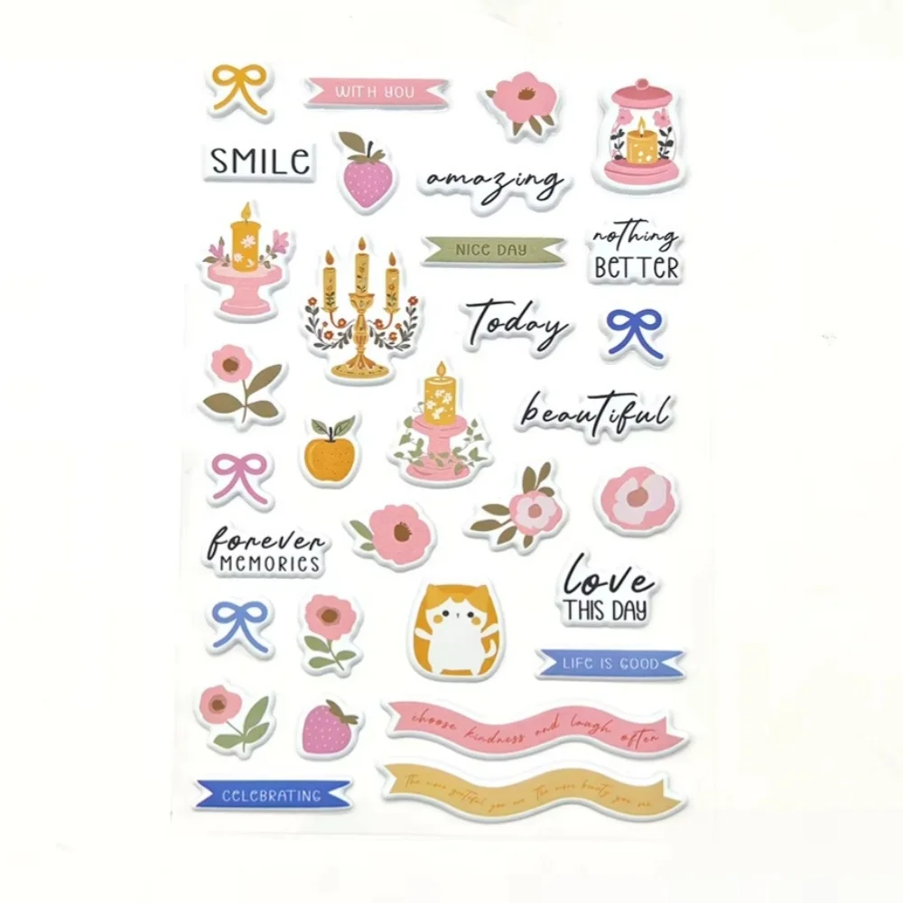 Creatief Pad Puffy Decoratieve Journaling Mini Stickers Leuke Roze Aardbei Bloem Scrapbooking Stickers Voor Ambachten Kaarten Maken
