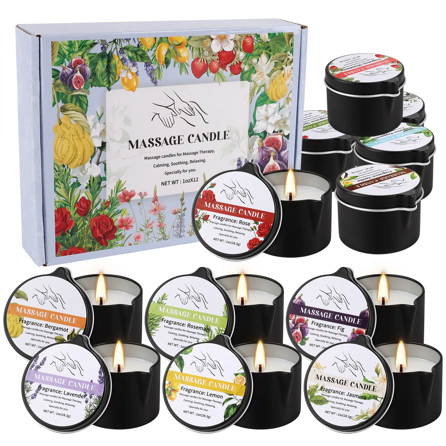 Massage Candle Melting - เทียนนวดน้ำมันหอมกลิ่นธรรมชาติ 12 ชิ้น | น้ำมันพื้นฐานจะละลายเป็นน้ำมันนวดอุ่นๆ |