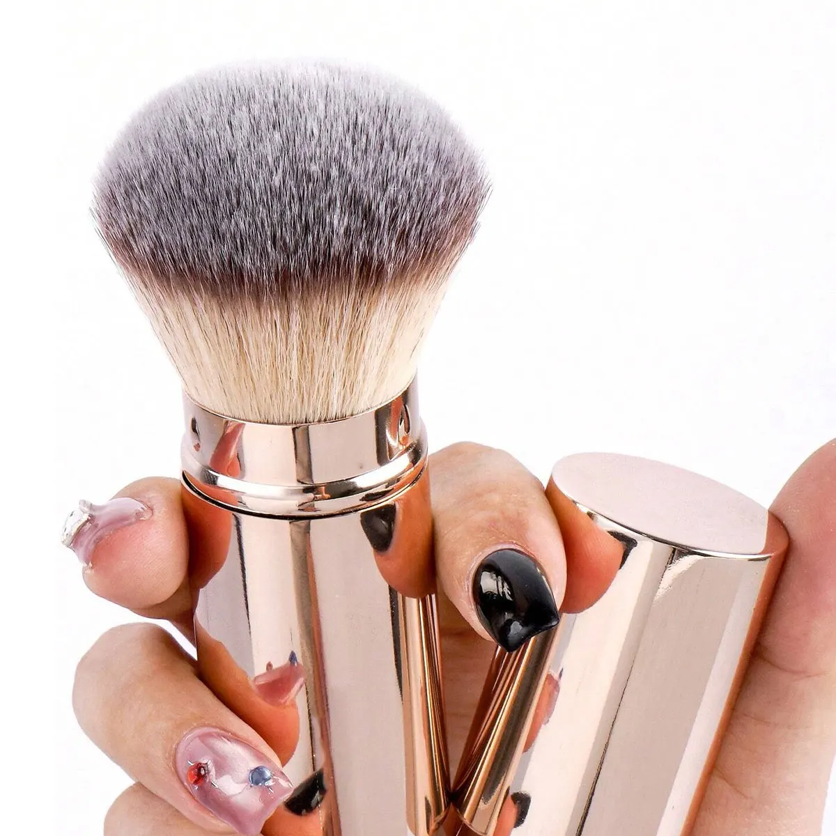 1pc profissional facial cabeça redonda escova retrátil, pincel de maquiagem, blush escova de fundação, pincel de pó solto, sintético