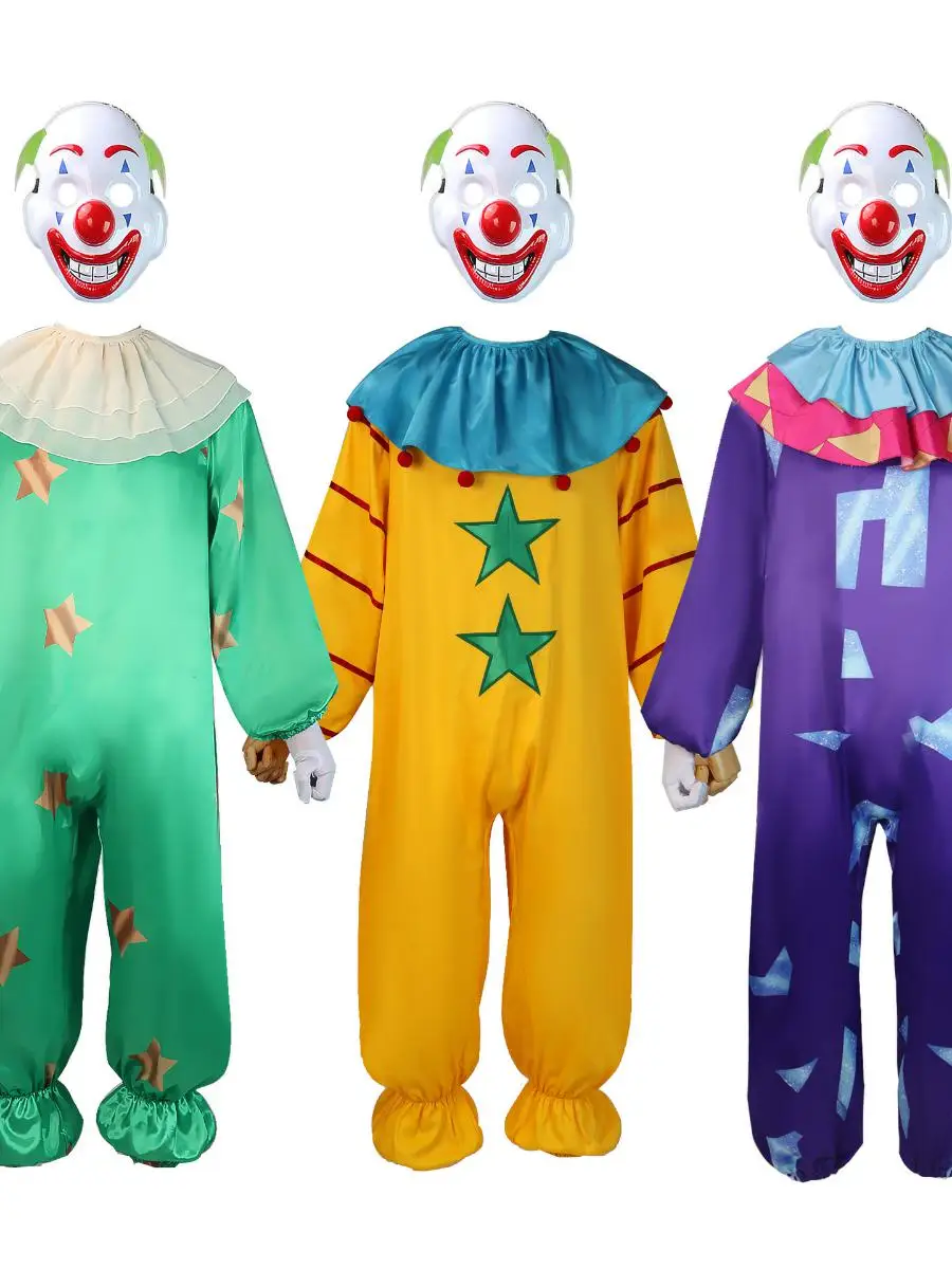 

Classic Adult Men's One-Piece Suit Performance Costume Halloween Clown Outfit Green Yellow Purple No Brand Polyester Material