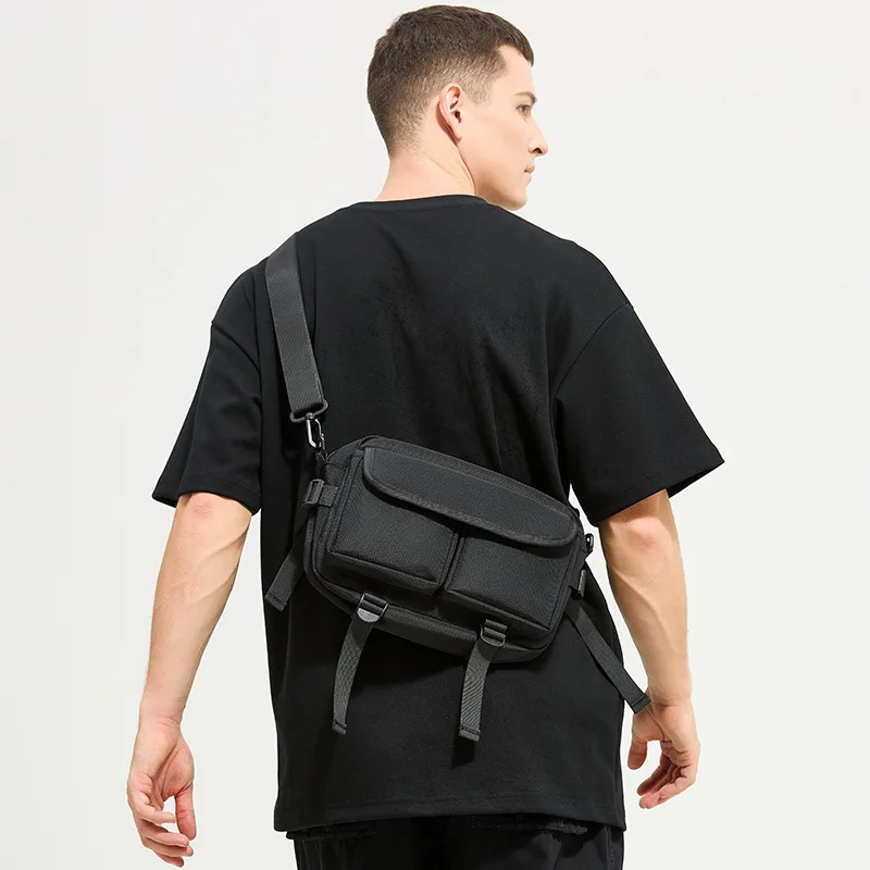 Minimalist Crossbody Bags Men's Water-Repellent Oxford Sling for Urban Streetwear, Lightweight Shoulder Bag with Zip Pockets sac