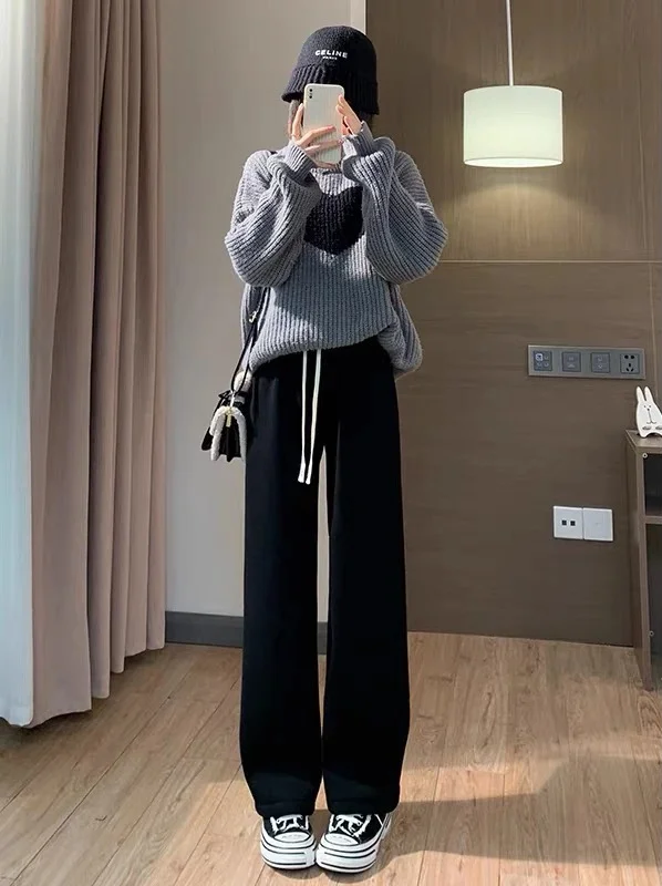 

Широкие брюки Темно-синие женские зимние плюшевые флокированные мягкие брюки с мягкой подкладкой Нежные уютные брюки для отдыха с эластичной резинкой на талии Простые