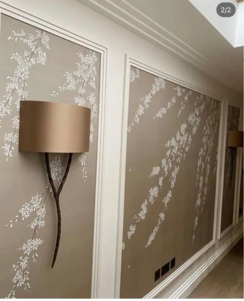 Costomized Chinoiserie Hand-Painted flowers tree artificial Silk Wallpapers for Bedroom/Living/study/Dinning Room/Sofa/TV wall