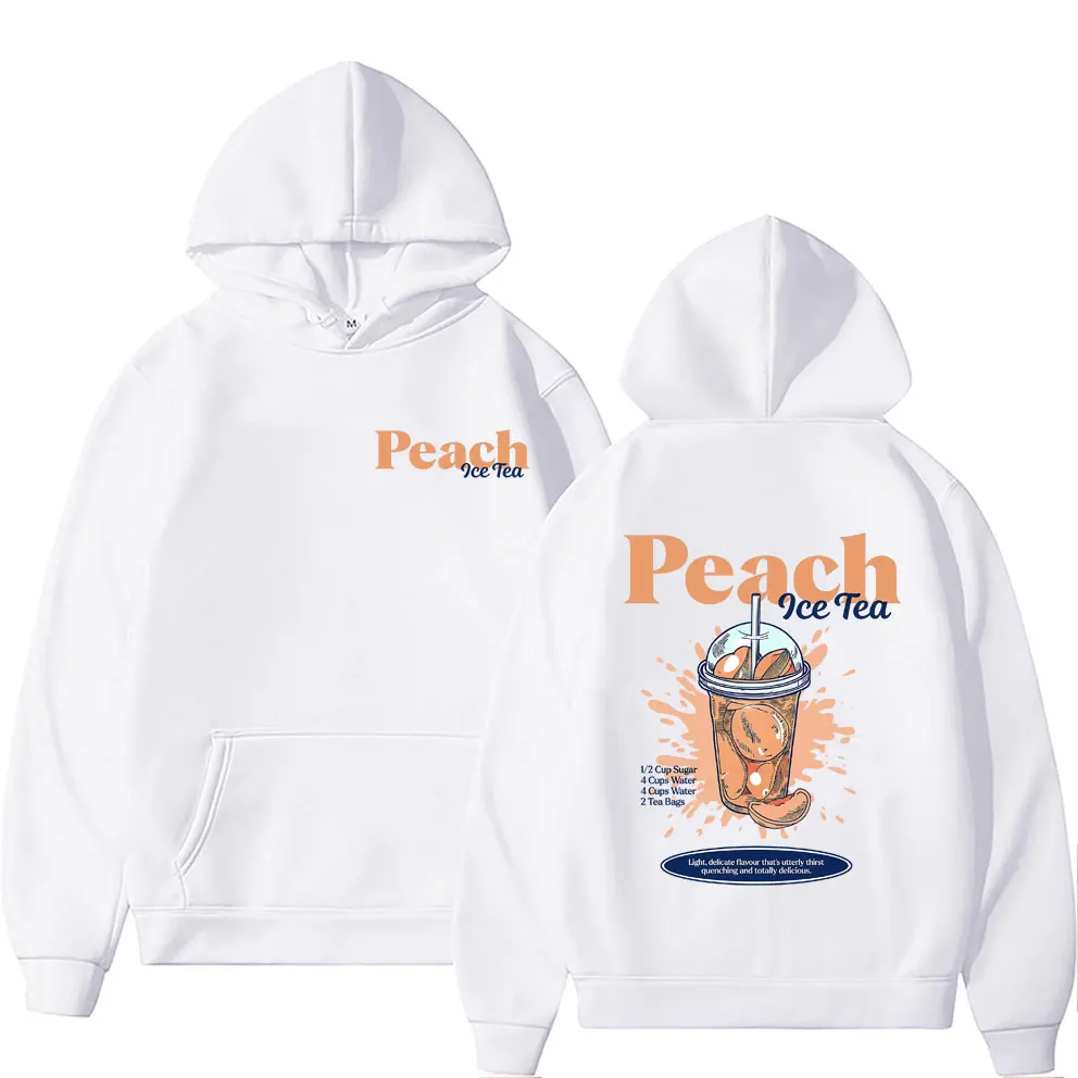 Funny Peach Iced Tea Drink Double Sided Print Hoodie Men Women Fashion Oversized Streetwear Male Casual Vintage Pullover Hoodies