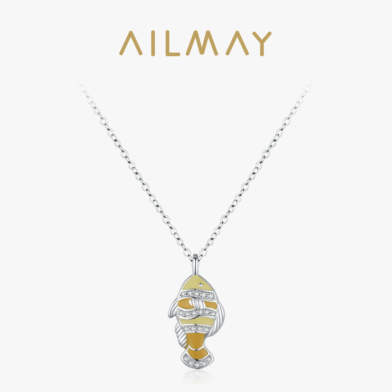 Ailmay 925 Sterling Silver Lovely Clownfish Pendant Necklace For Women Charm Party Gift Metal Enamel Jewelry