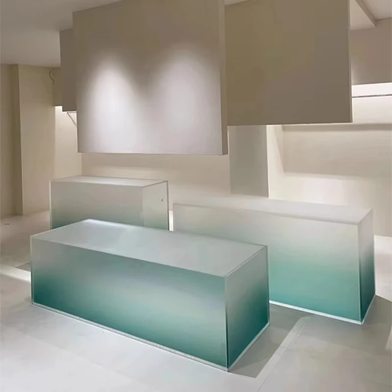fb-Factory Custom Commercial Gradient Color Acrylic Display Counter Matte Acrylic Store Display Service Reception Long Counter