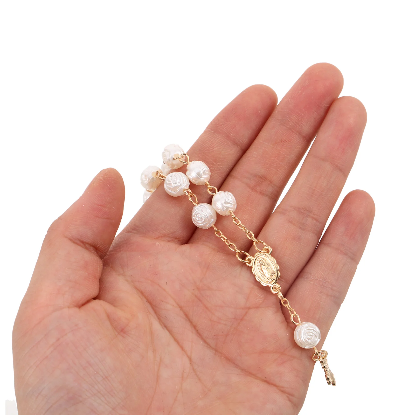 

2Pcs Car Rearview Mirror Decoration Cross Pendant Rose Beads Hanging Cross Charm Decor Stylish Car Interior Hanging Accessory